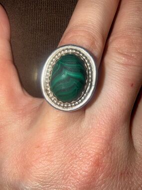 Green Malachite-Style Oval Statement Ring